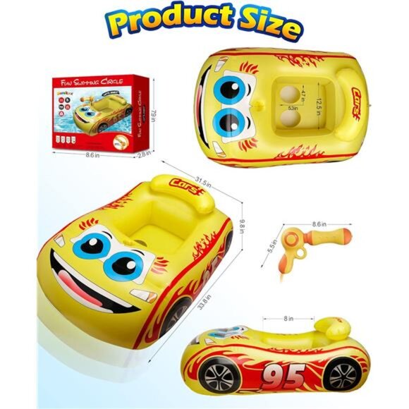Unisex Kids Pool Float with Water Gun,‎ Inflatable Ride-on Swimming Pool Toy Car - Picture 6 of 6